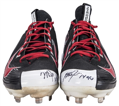 2014 Mike Trout MVP Season Game Used and Signed/Inscribed Nike Custom Fly Wire Cleats With Trout Design (Trout LOA)